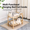 Two-Tier Solid Wood Cat Bed with Scratch Pads and Woven Mats