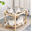 Two-Tier Solid Wood Cat Bed with Scratch Pads and Woven Mats
