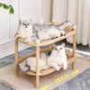 Two-Tier Solid Wood Cat Bed with Scratch Pads and Woven Mats