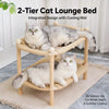 Two-Tier Solid Wood Cat Bed with Scratch Pads and Woven Mats