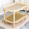 Two-Tier Solid Wood Cat Bed with Scratch Pads and Woven Mats