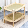 Two-Tier Solid Wood Cat Bed with Scratch Pads and Woven Mats